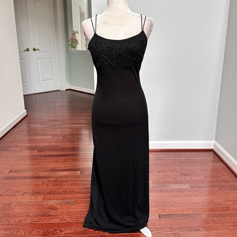 Vintage 2000s Byer Too! Black Beaded Floral Top Simple Elegant Gown Dress‎ Large